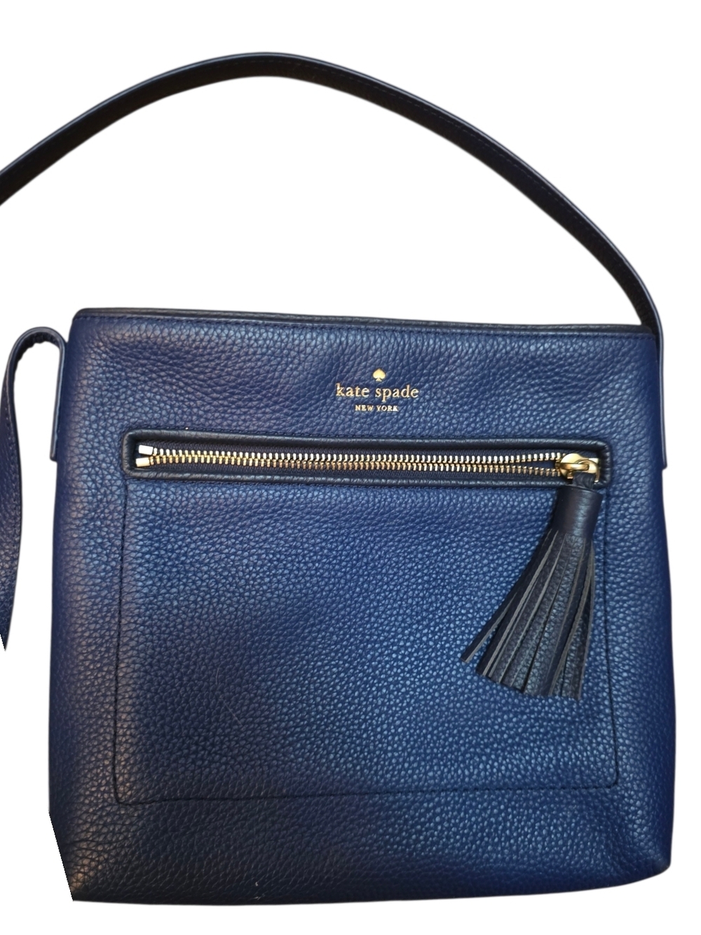 kate spade Indigo Blue Pebbled Leather Shoulder Bag with Tassel Zip Pocket